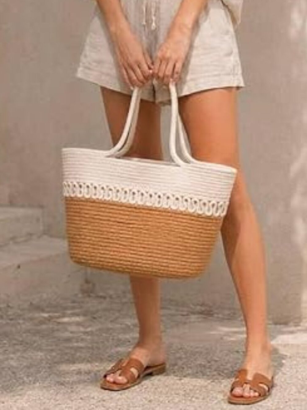 Neiman Marcus Natural Woven Beach Tote Bag